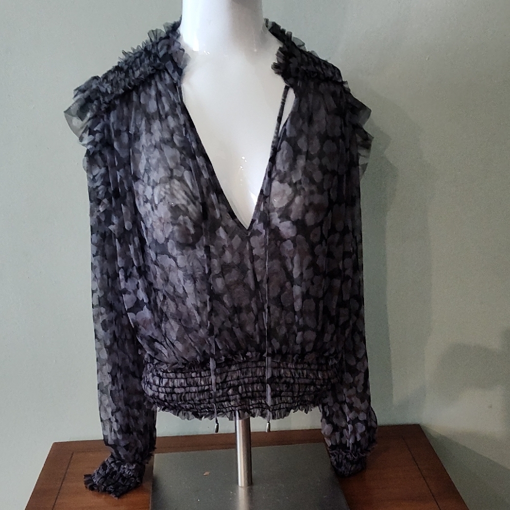 Free People Twyla Sheer Leopard Top L